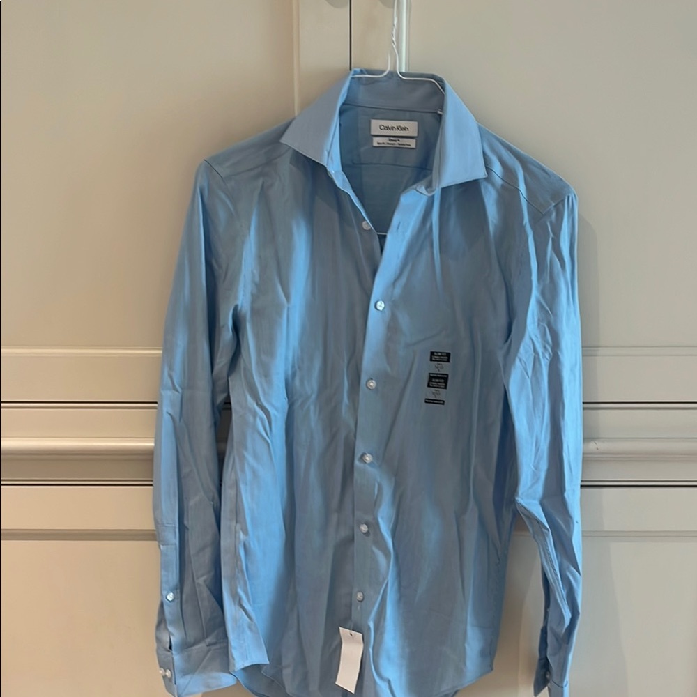 Calvin Klein Blue Dress Shirt Cotton Blend Professional